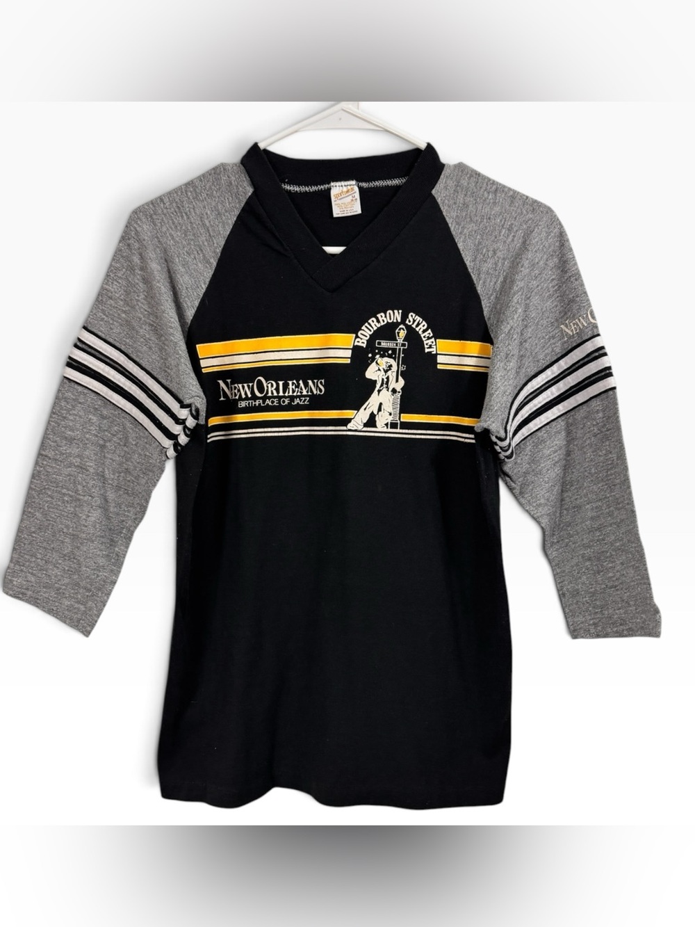 Vintage 70s New Orlenas Birthplace of Jazz Shirt Bourbon Street Striped Raglan M